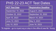PHS 22-23 ACT Test Dates